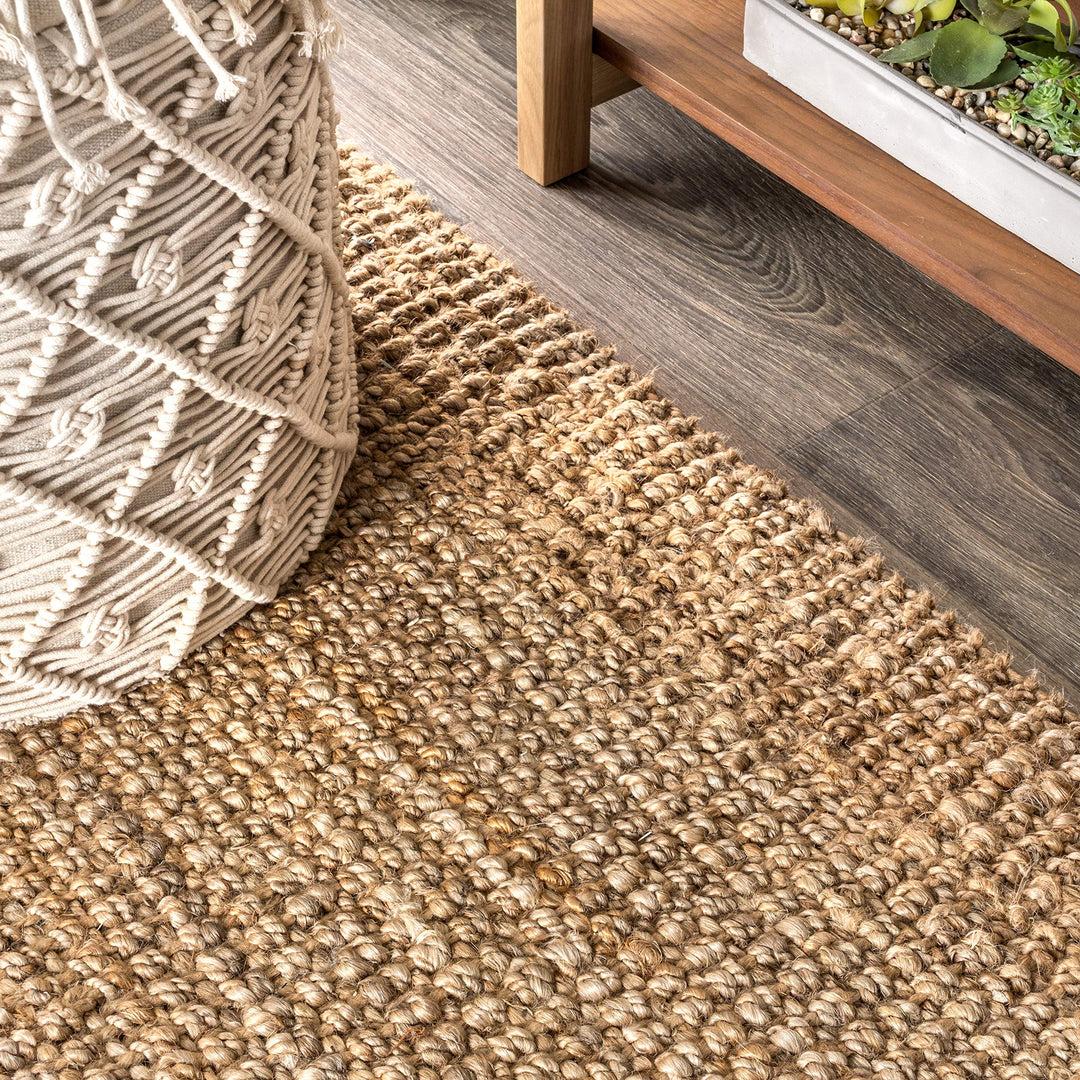 JONATHAN Y NRF103A-8 Pata Hand Woven Chunky Jute with Fringe Indoor Area -Rug Bohemian Farmhouse Easy -Cleaning Bedroom Kitchen Living Room Non Shedding, 8 ft x 10 ft, Natural Color 