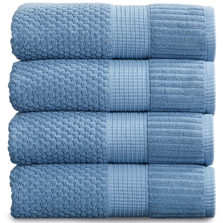 NY Loft 100% Cotton Bath Towel 4 Pack | Super Soft & Absorbent Quick-Dry Bath Towels 30" x 52" |Textured and Durable Cotton | Trinity Collection (4 Pack Bath Towel, Blue Shadow) 