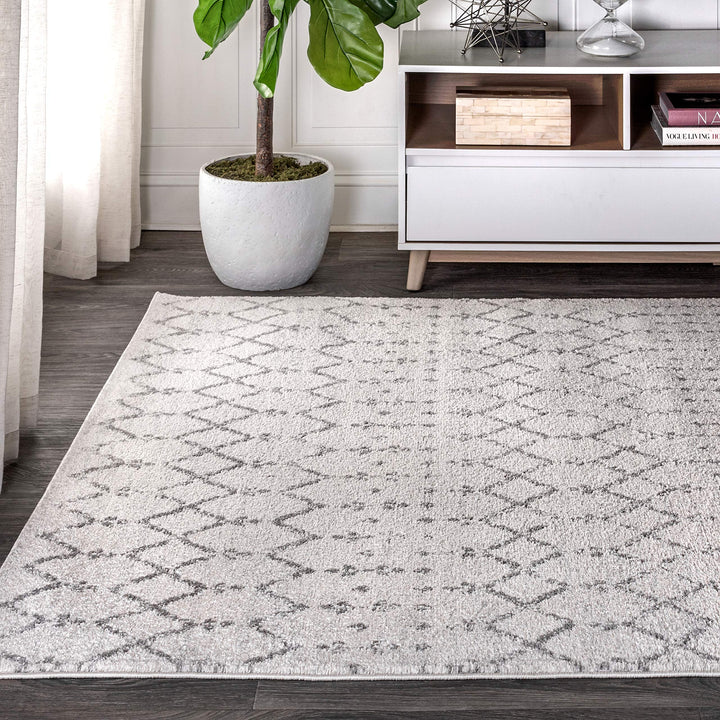 JONATHAN Y MOH101B-8 Moroccan Hype Boho Vintage Diamond 8 ft. x 10 ft. Area-Rug, Bohemian, Southwestern, Casual, Transitional, Pet Friendly, Non Shedding, Stain Resistant, Easy-Cleaning, Cream/Gray 