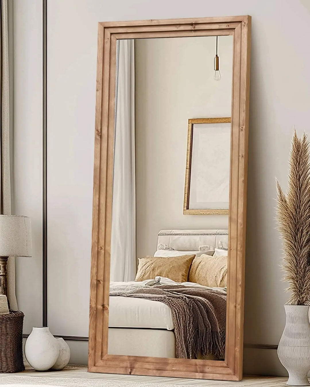 ABSWHLM 71x30in Full Length Mirror, 3-Tier Stepped Solid Wood Frame 