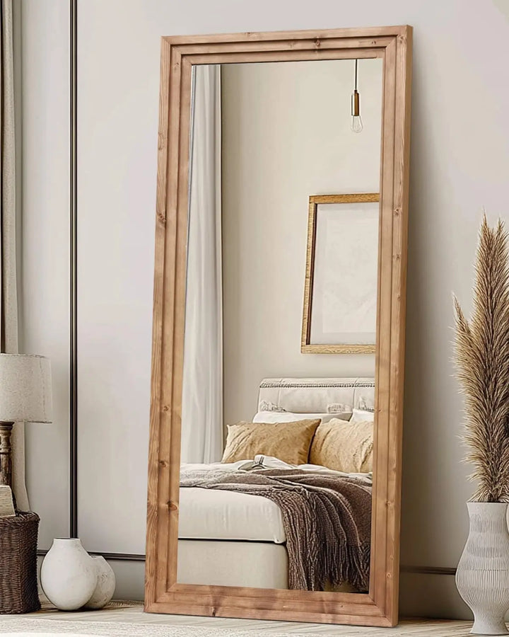 ABSWHLM 71x30in Full Length Mirror, 3-Tier Stepped Solid Wood Frame 
