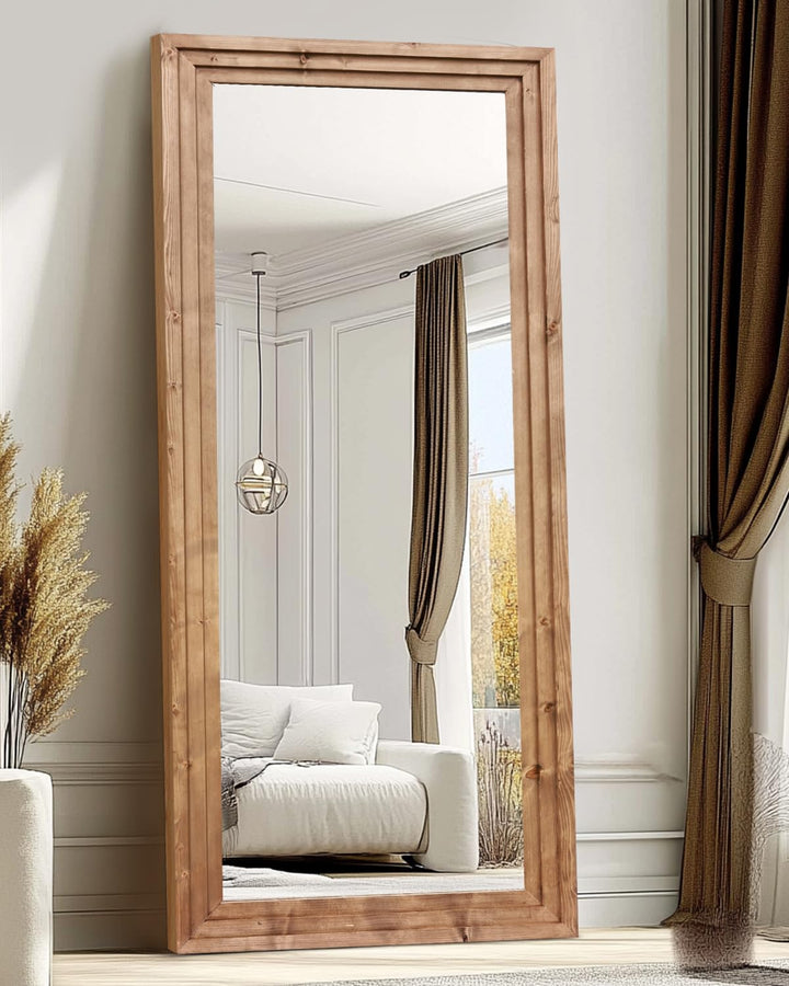 ABSWHLM 71x30in Full Length Mirror, 3-Tier Stepped Solid Wood Frame 