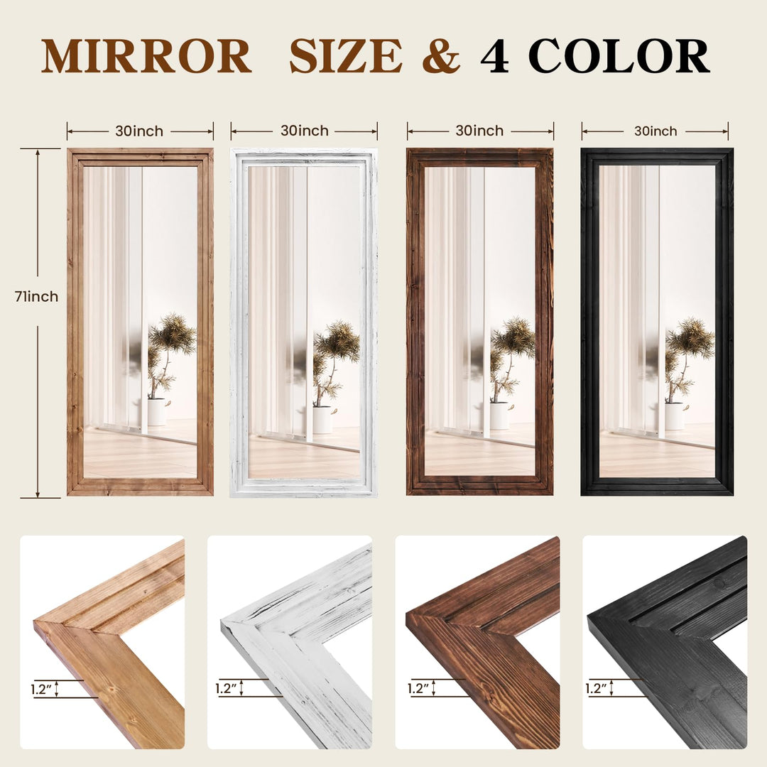 ABSWHLM 71x30in Full Length Mirror, 3-Tier Stepped Solid Wood Frame 