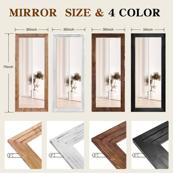 ABSWHLM 71x30in Full Length Mirror, 3-Tier Stepped Solid Wood Frame 