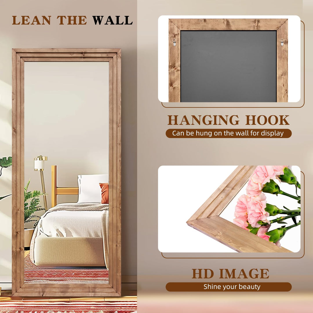ABSWHLM 71x30in Full Length Mirror, 3-Tier Stepped Solid Wood Frame 