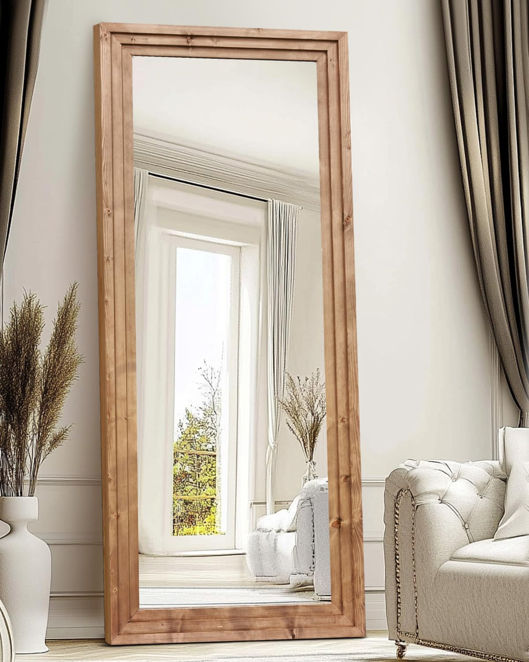 ABSWHLM 71x30in Full Length Mirror, 3-Tier Stepped Solid Wood Frame 