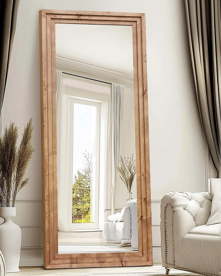 ABSWHLM 71x30in Full Length Mirror, 3-Tier Stepped Solid Wood Frame 