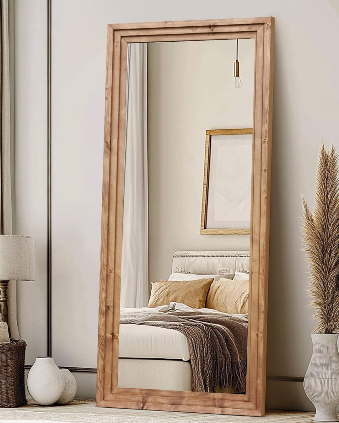 ABSWHLM 71x30in Full Length Mirror, 3-Tier Stepped Solid Wood Frame 