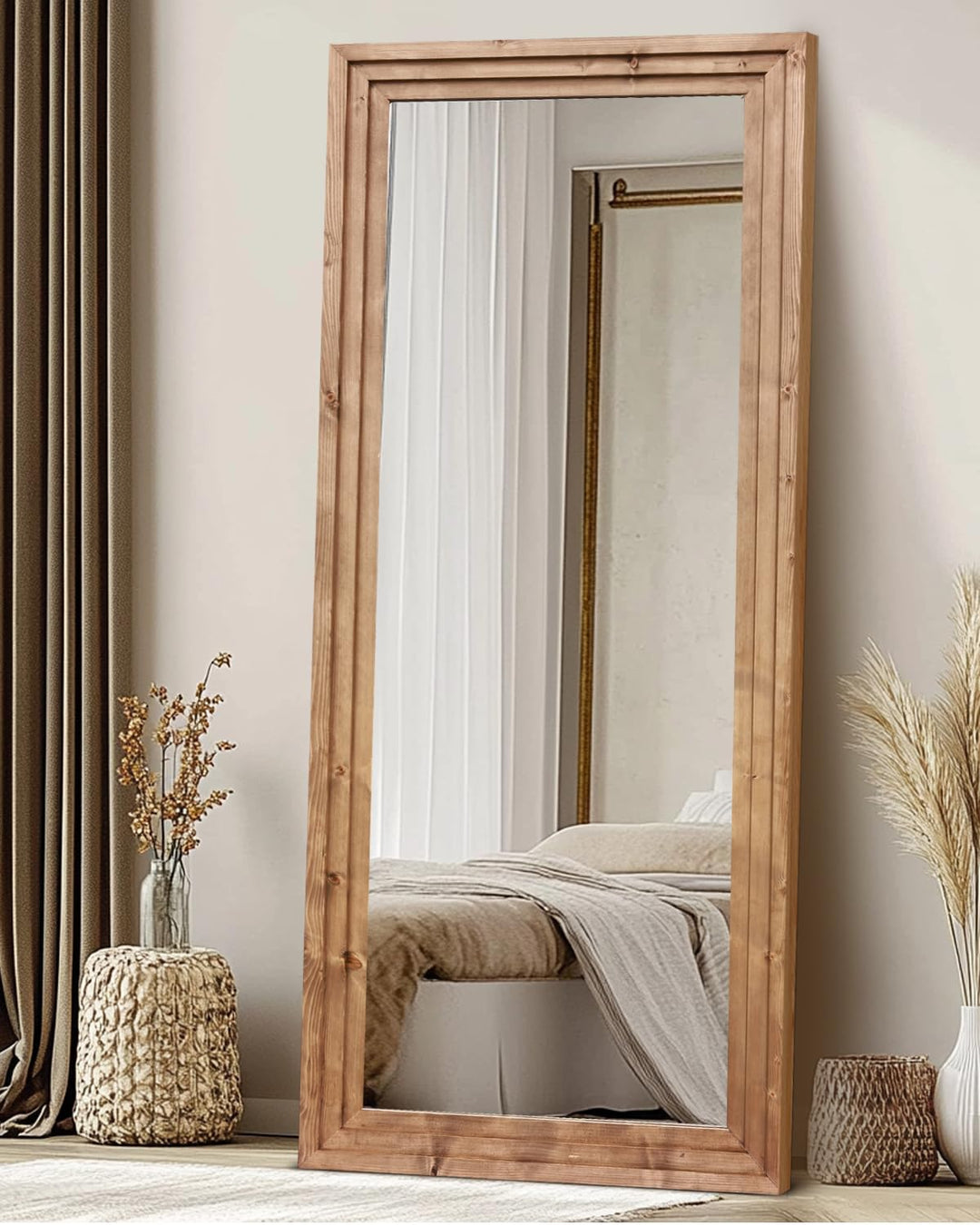 ABSWHLM 71x30in Full Length Mirror, 3-Tier Stepped Solid Wood Frame 