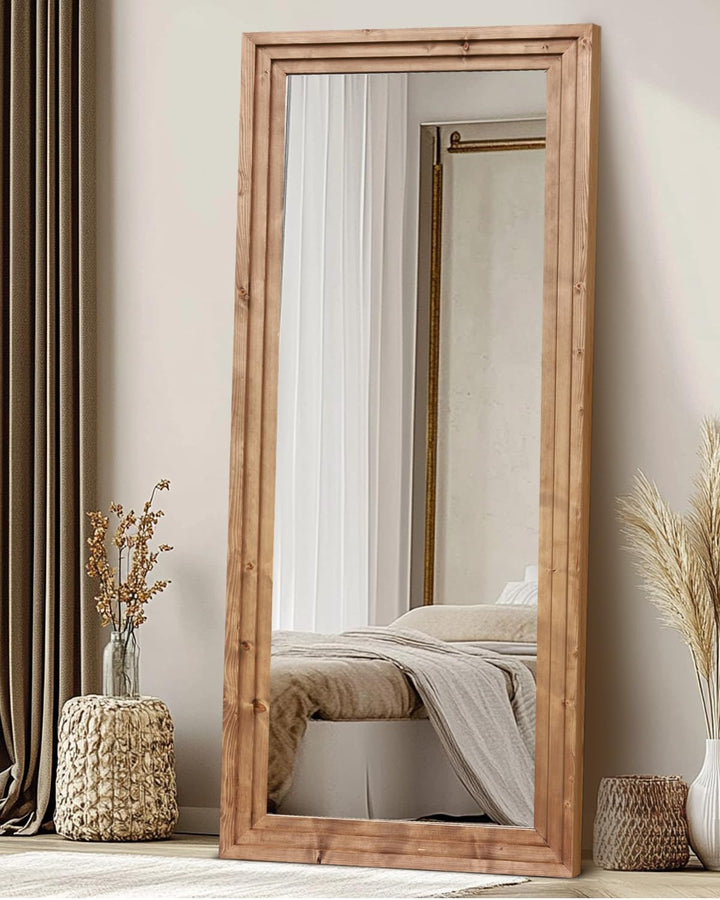 ABSWHLM 71x30in Full Length Mirror, 3-Tier Stepped Solid Wood Frame 