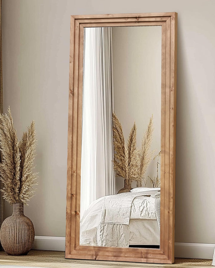 ABSWHLM 71x30in Full Length Mirror, 3-Tier Stepped Solid Wood Frame 