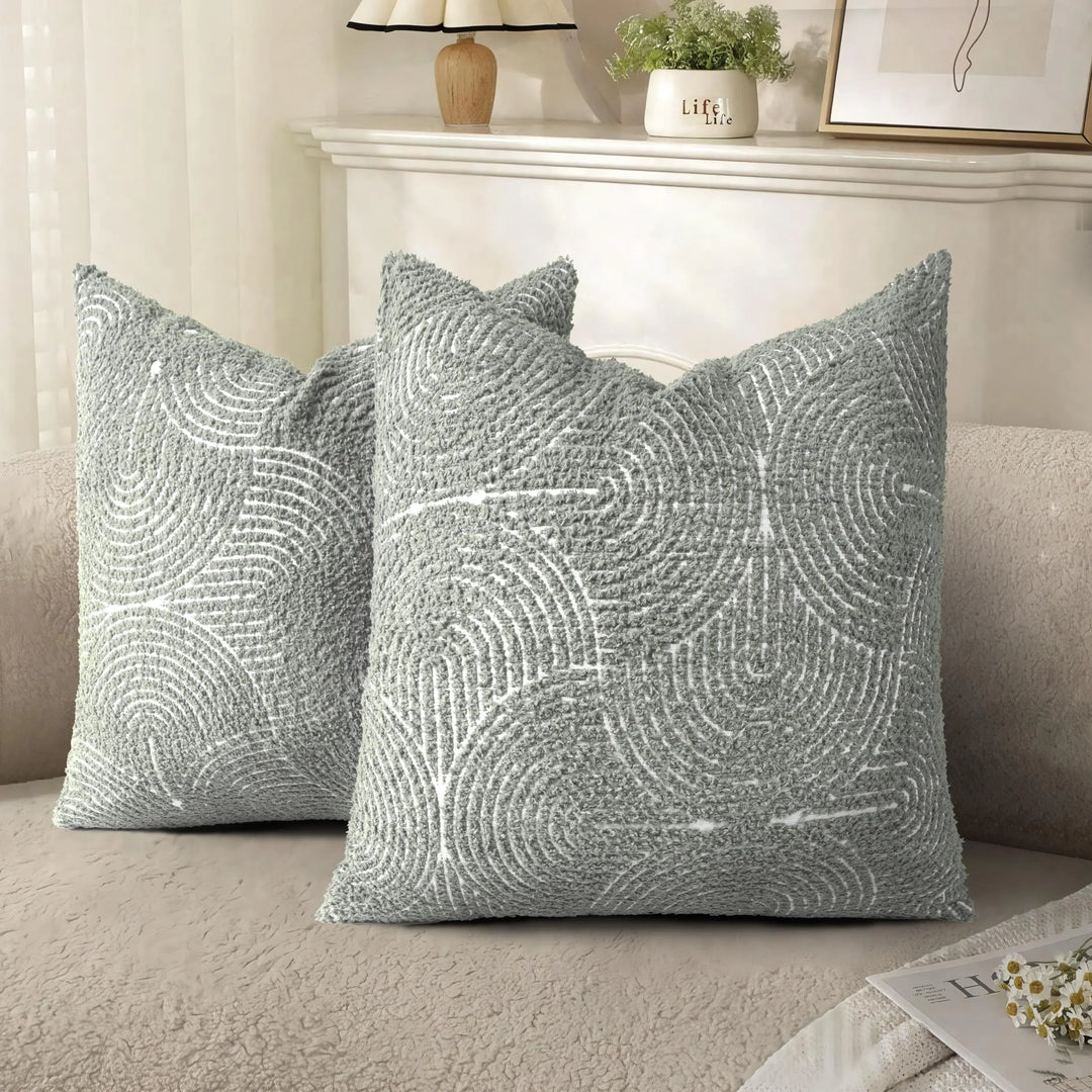 AELS Boho Decorative Textured Throw Pillow Covers 18x18, Organic Modern Mid Century Rainbow Tufted Pillow Case, Farmhouse Rustic Geometric Woven Cushion Case for Bed Couch Sofa, Slate Pale Blue Gray