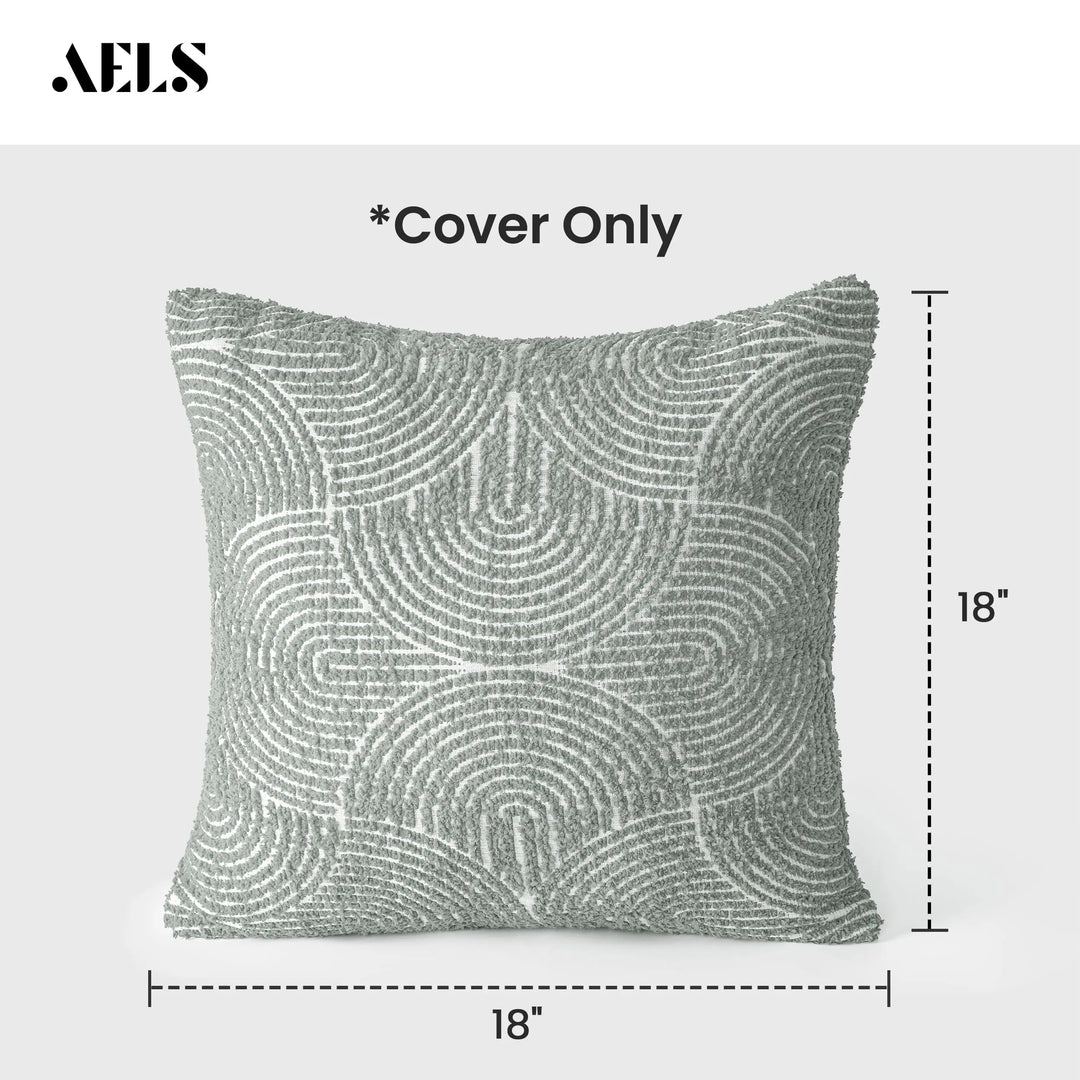 AELS Boho Decorative Textured Throw Pillow Covers 18x18, Organic Modern Mid Century Rainbow Tufted Pillow Case, Farmhouse Rustic Geometric Woven Cushion Case for Bed Couch Sofa, Slate Pale Blue Gray
