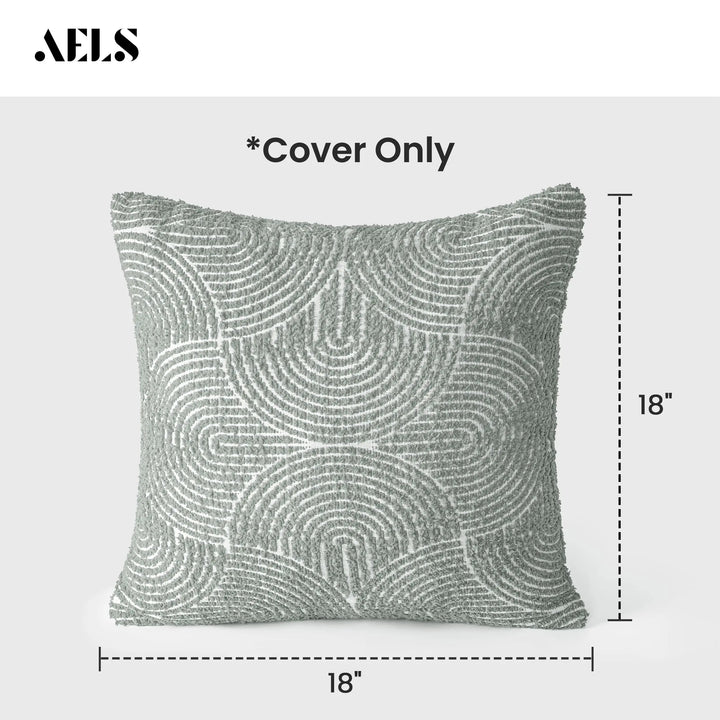 AELS Boho Decorative Textured Throw Pillow Covers 18x18, Organic Modern Mid Century Rainbow Tufted Pillow Case, Farmhouse Rustic Geometric Woven Cushion Case for Bed Couch Sofa, Slate Pale Blue Gray