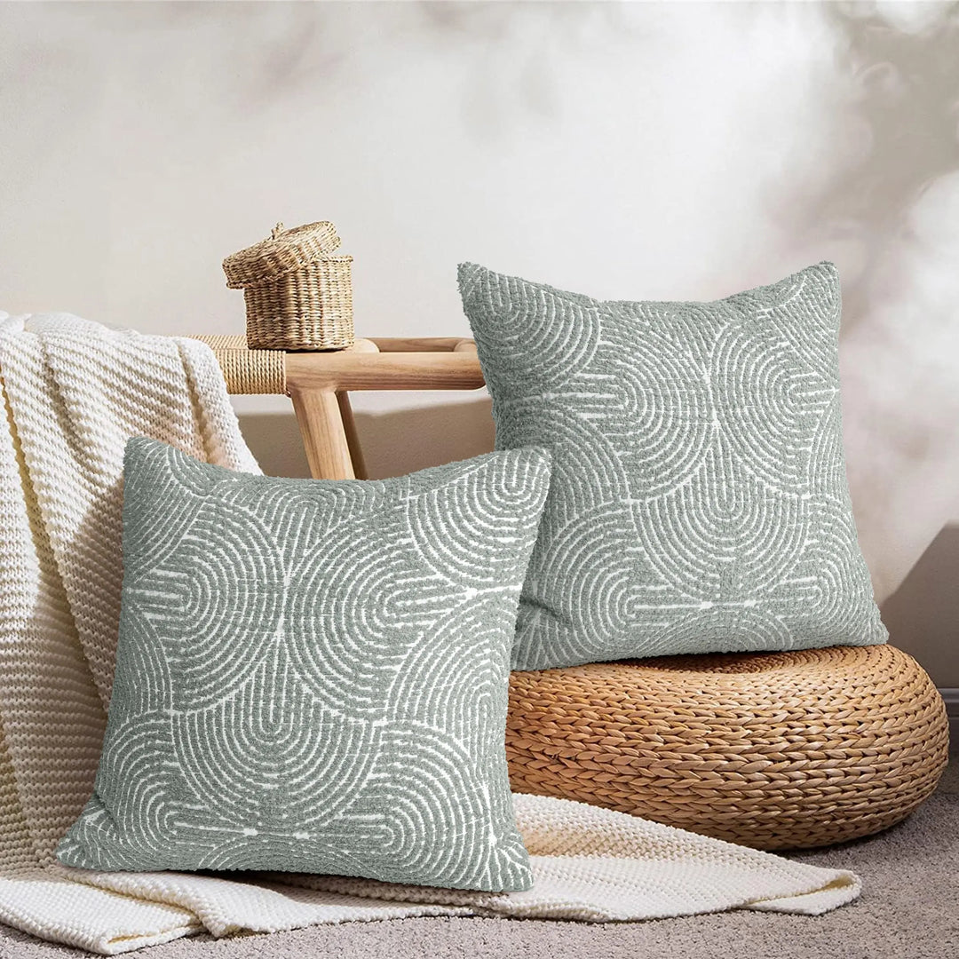 AELS Boho Decorative Textured Throw Pillow Covers 18x18, Organic Modern Mid Century Rainbow Tufted Pillow Case, Farmhouse Rustic Geometric Woven Cushion Case for Bed Couch Sofa, Slate Pale Blue Gray