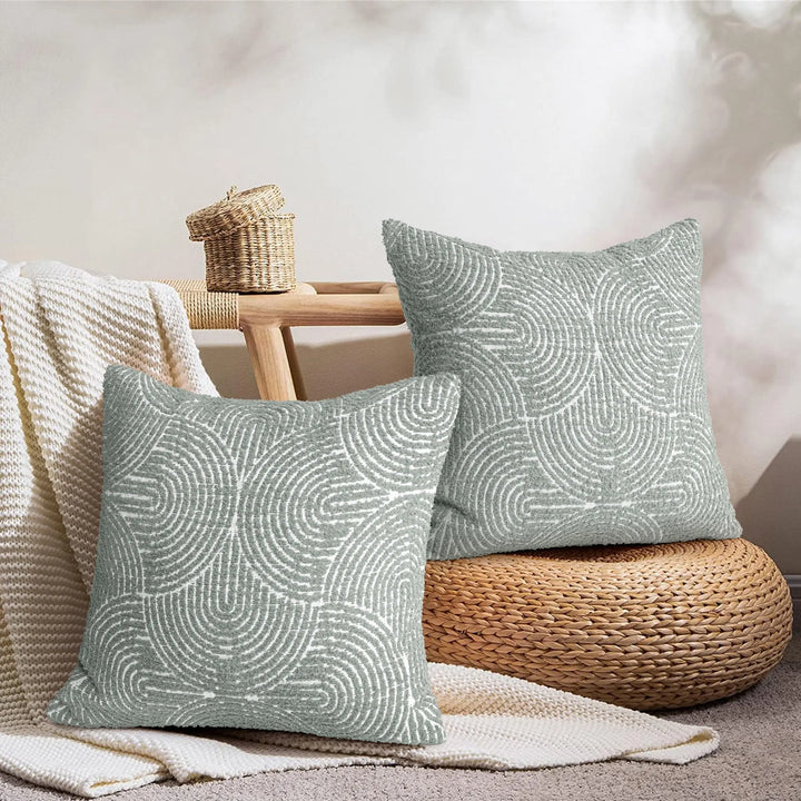 AELS Boho Decorative Textured Throw Pillow Covers 18x18, Organic Modern Mid Century Rainbow Tufted Pillow Case, Farmhouse Rustic Geometric Woven Cushion Case for Bed Couch Sofa, Slate Pale Blue Gray