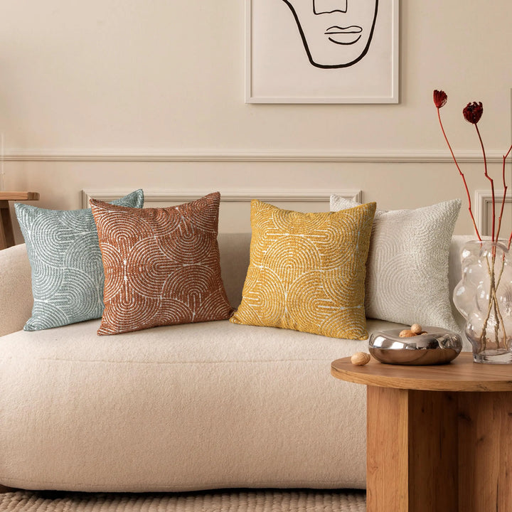 AELS Boho Decorative Textured Throw Pillow Covers 18x18, Organic Modern Mid Century Rainbow Tufted Pillow Case, Farmhouse Rustic Geometric Woven Cushion Case for Bed Couch Sofa, Slate Pale Blue Gray