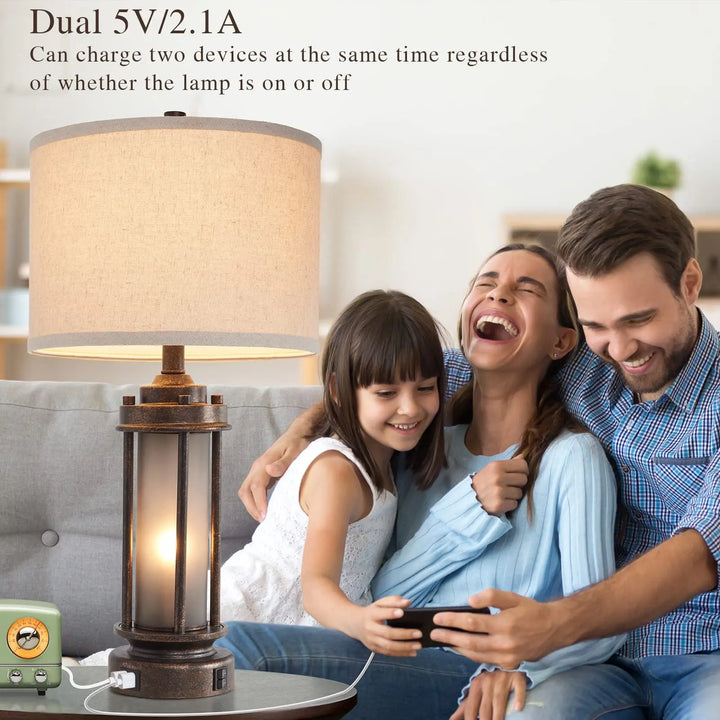 AIEAMPDO Set of 2 Farmhouse Table Lamps for Living Room with USB C+A Ports