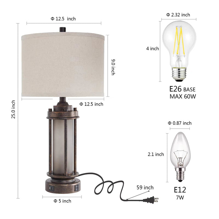 AIEAMPDO Set of 2 Farmhouse Table Lamps for Living Room with USB C+A Ports 