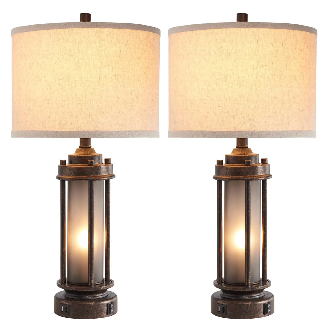 AIEAMPDO Set of 2 Farmhouse Table Lamps for Living Room with USB C+A Ports