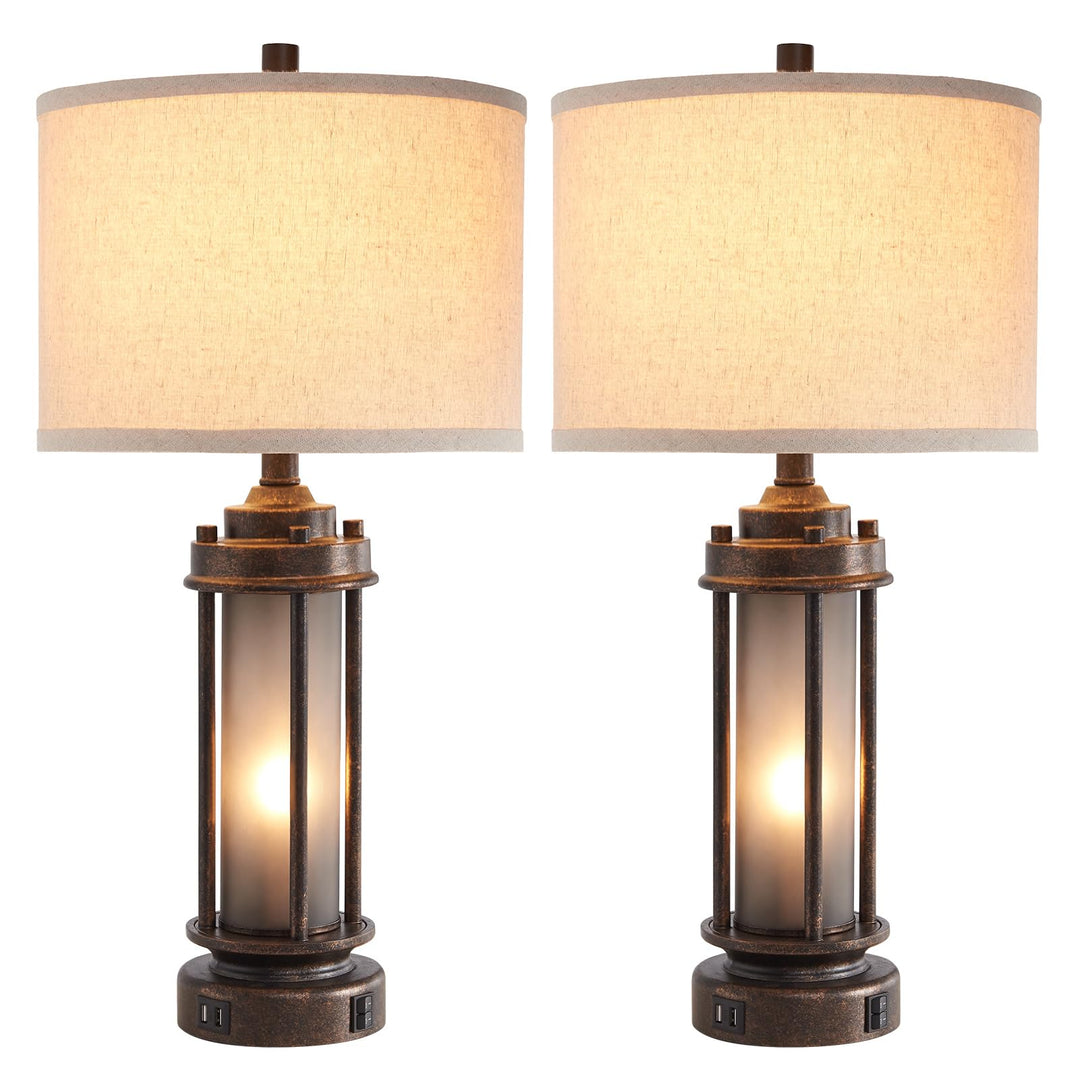 AIEAMPDO Set of 2 Farmhouse Table Lamps for Living Room with USB C+A Ports 