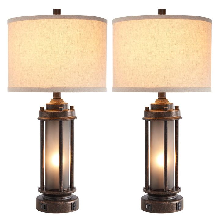 AIEAMPDO Set of 2 Farmhouse Table Lamps for Living Room with USB C+A Ports 