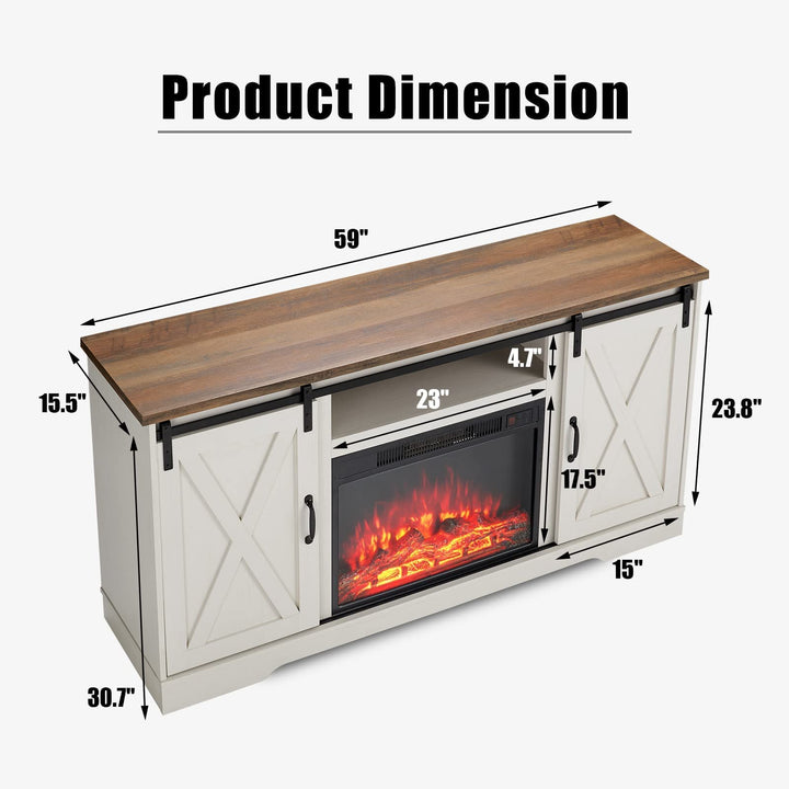AMERLIFE 59" Fireplace TV Stand for TVs up to 65" with Sliding Barn Doors 