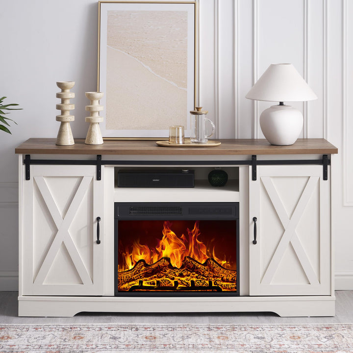 AMERLIFE 59" Fireplace TV Stand for TVs up to 65" with Sliding Barn Doors 