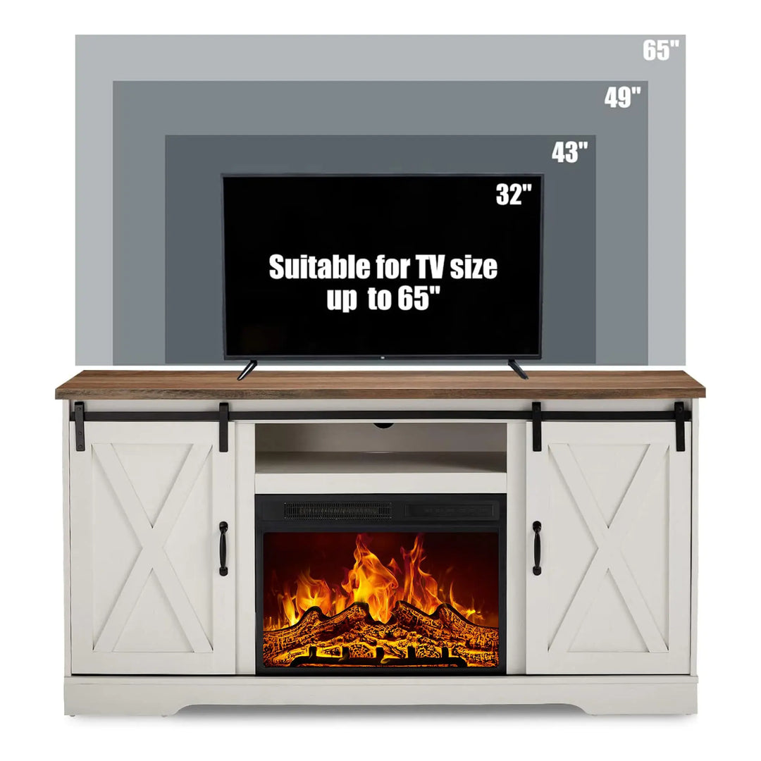 AMERLIFE 59" Fireplace TV Stand for TVs up to 65" with Sliding Barn Doors 