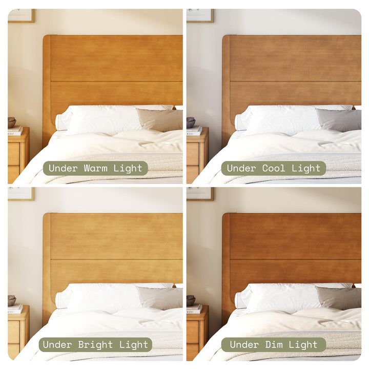 AMERLIFE Solid Wood Queen Bed Frame with Headboard, Japanese Joinery, Brown 