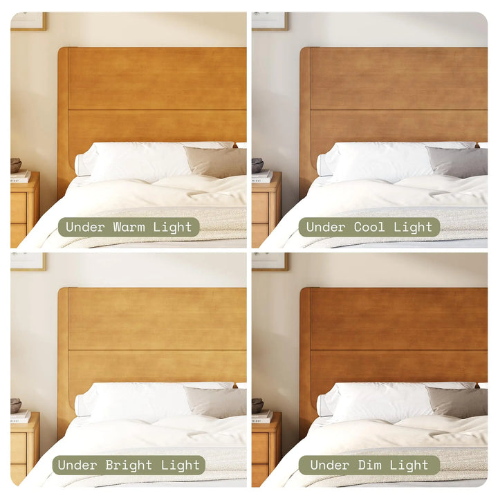 AMERLIFE Solid Wood Queen Bed Frame with Headboard, Japanese Joinery, Brown 
