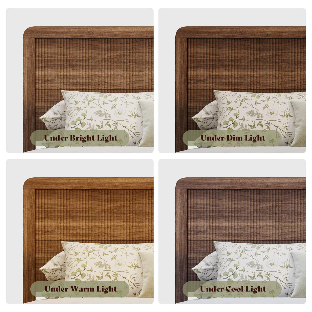 AMERLIFE Wood Queen Bed Frame with Fluted Headboard &amp; Footboard, Walnut 