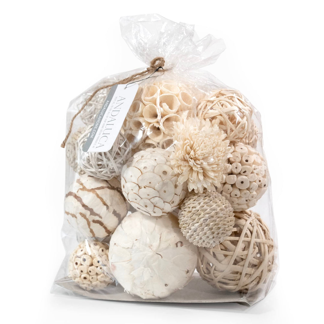 ANDALUCA Large Decorative Balls Bowl Filler Decor Orbs White &amp; Cream (Natural White) 