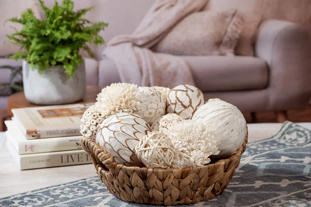 ANDALUCA Large Decorative Balls Bowl Filler Decor Orbs White &amp; Cream (Natural White) 