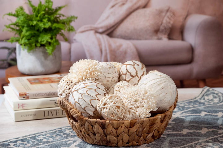 ANDALUCA Large Decorative Balls Bowl Filler Decor Orbs White &amp; Cream (Natural White) 