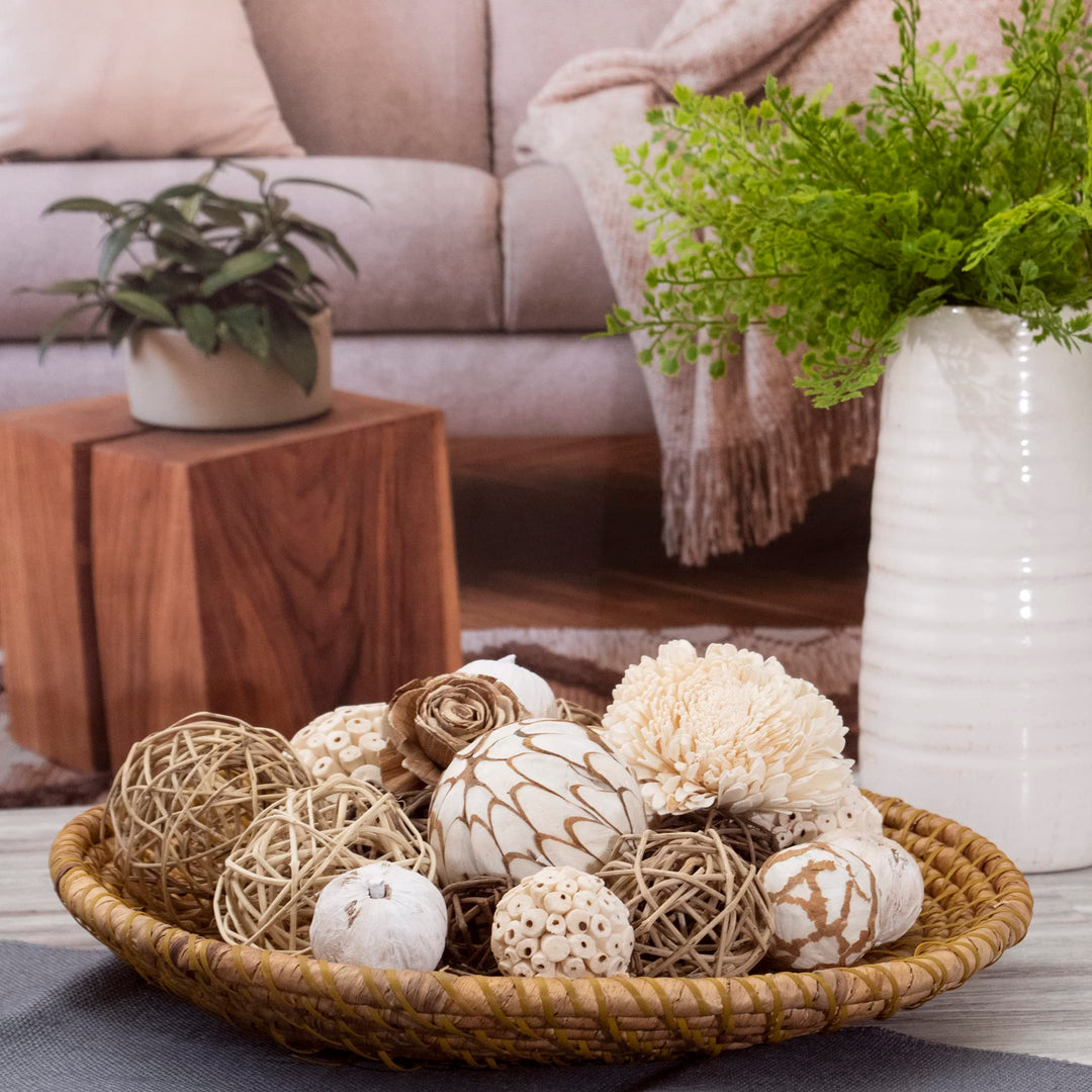ANDALUCA Large Decorative Balls Bowl Filler Decor Orbs White &amp; Cream (Natural White) 