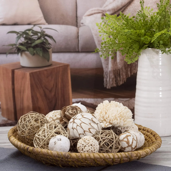 ANDALUCA Large Decorative Balls Bowl Filler Decor Orbs White &amp; Cream (Natural White) 