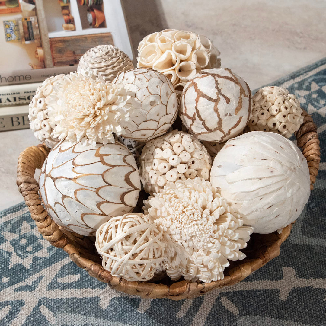 ANDALUCA Large Decorative Balls Bowl Filler Decor Orbs White &amp; Cream (Natural White) 