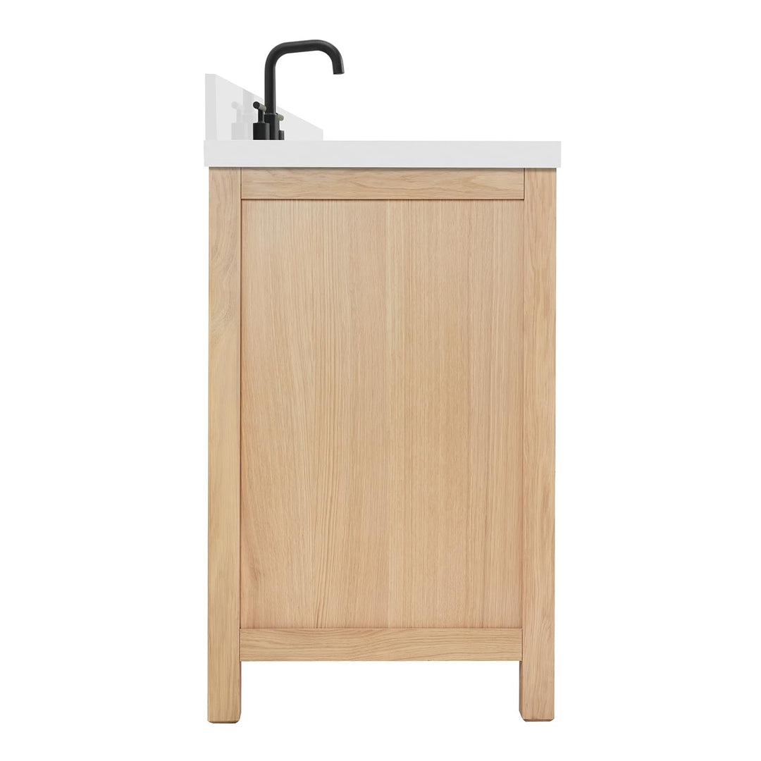 ARIEL Cambridge 48-inch Bathroom Vanity with Sink,Solid Wood, 1.5-inch Pure White Quartz Countertop, Single Rectangular Porcelain Sink, 2 Soft Closing Doors, 9 Dovetail Drawers, White Oak 
