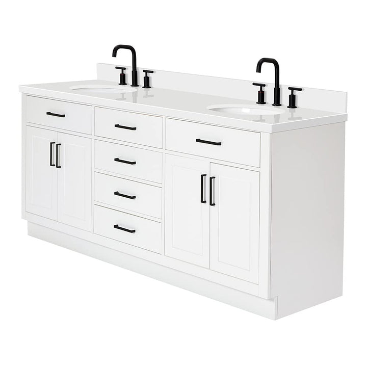 ARIEL Hepburn 72-inch Bathroom Vanity with Sink,Solid Wood, 1.5-inch Pure White Quartz Countertop &amp; Backsplash, Double Oval Porcelain Sink, 4 Soft Closing Doors, 6 Dovetail Drawers, White 