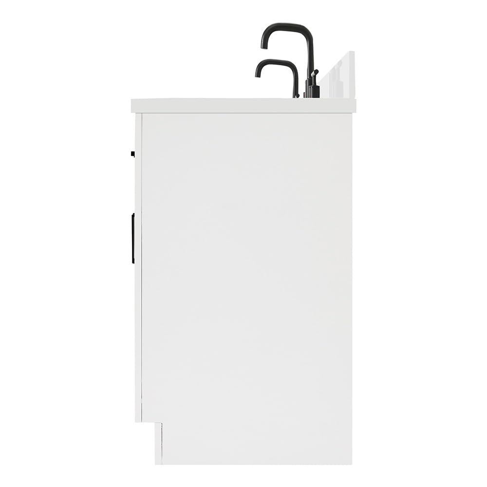 ARIEL Hepburn 72-inch Bathroom Vanity with Sink,Solid Wood, 1.5-inch Pure White Quartz Countertop &amp; Backsplash, Double Oval Porcelain Sink, 4 Soft Closing Doors, 6 Dovetail Drawers, White 