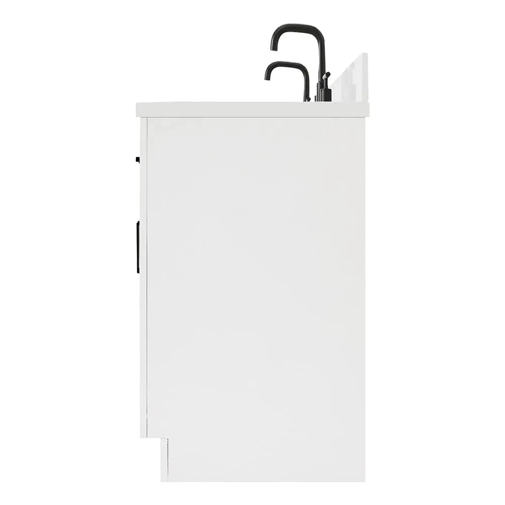 ARIEL Hepburn 72-inch Bathroom Vanity with Sink,Solid Wood, 1.5-inch Pure White Quartz Countertop &amp; Backsplash, Double Oval Porcelain Sink, 4 Soft Closing Doors, 6 Dovetail Drawers, White 