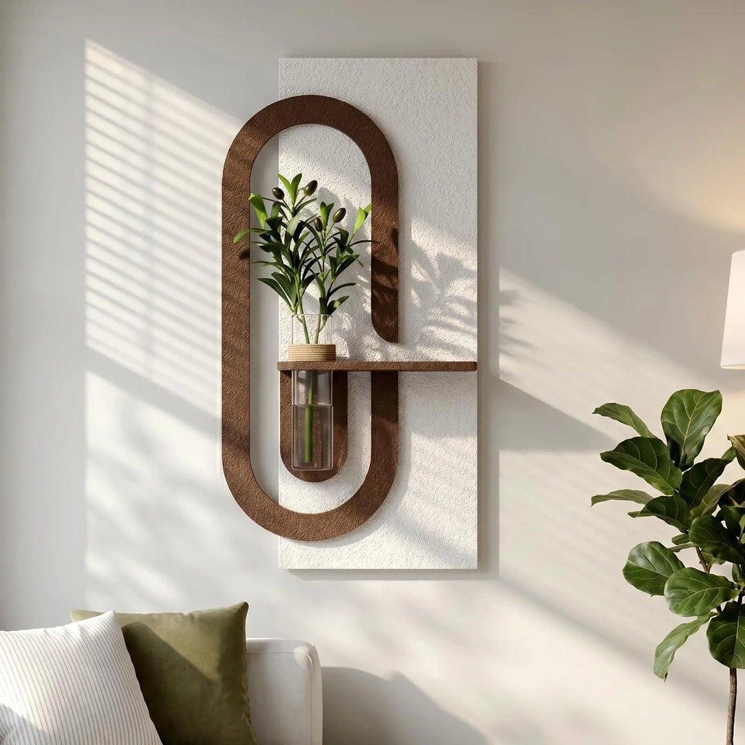 ARPEOTCY Sandstone 3D Wall Art Decor with Shelf Vase, White Brown,Modern