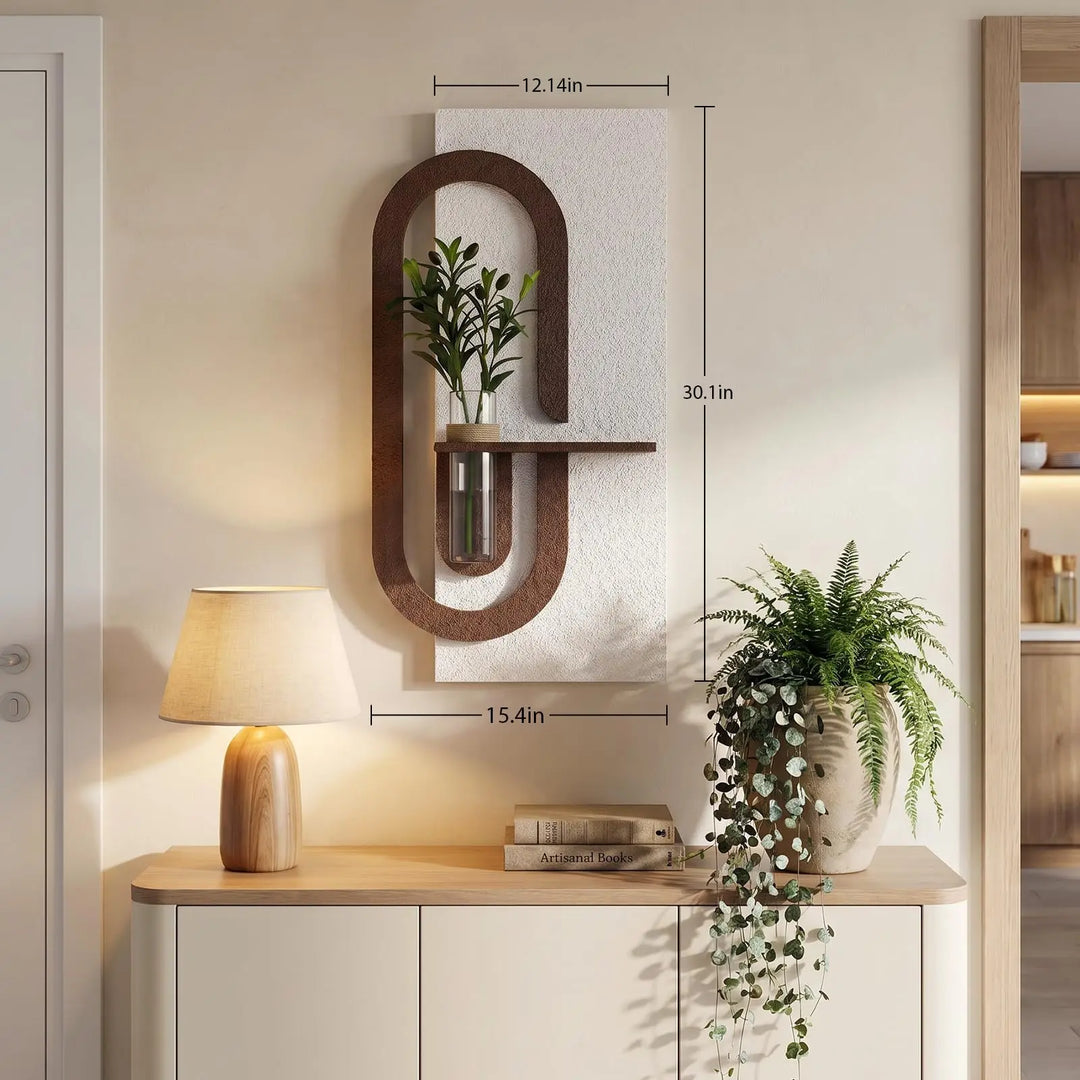ARPEOTCY Sandstone 3D Wall Art Decor with Shelf Vase, White Brown,Modern
