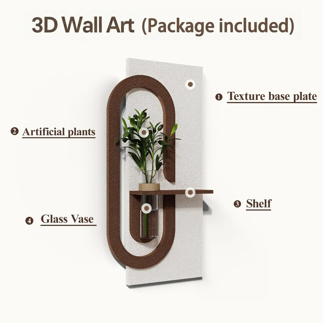 ARPEOTCY Sandstone 3D Wall Art Decor with Shelf Vase, White Brown,Modern