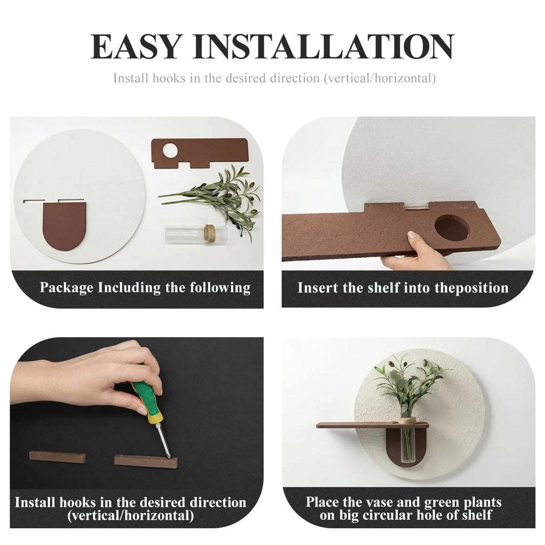 ARPEOTCY Sandstone 3D Wall Art Decor with Shelf Vase, White Brown,Modern