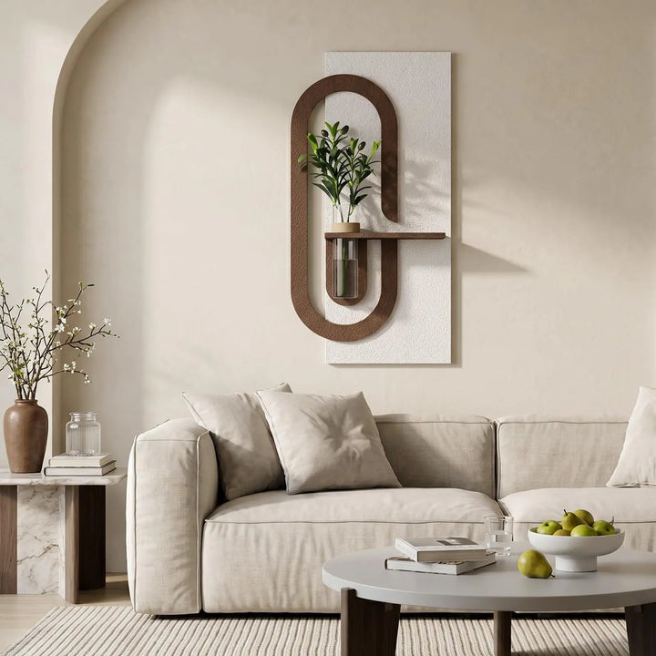 ARPEOTCY Sandstone 3D Wall Art Decor with Shelf Vase, White Brown,Modern