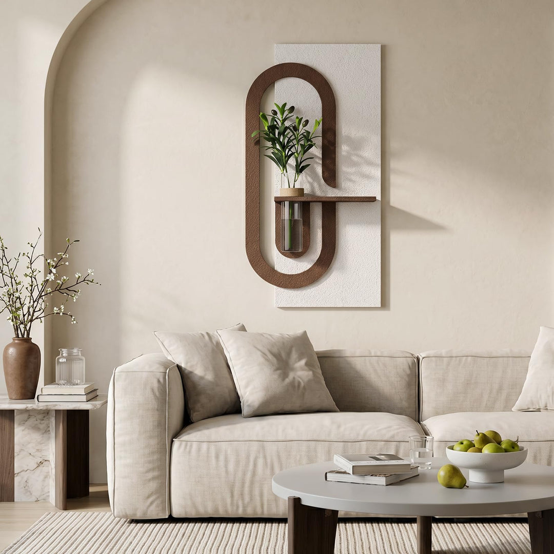 ARPEOTCY Sandstone 3D Wall Art with Shelf Vase, White Brown 
