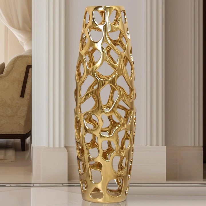 ARSTRIA Large Modern Ceramic Floor Vase, 24 Inch, Gold