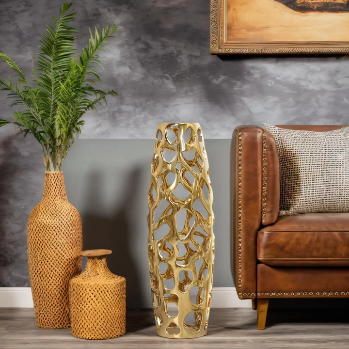 ARSTRIA Large Modern Ceramic Floor Vase, 24 Inch, Gold